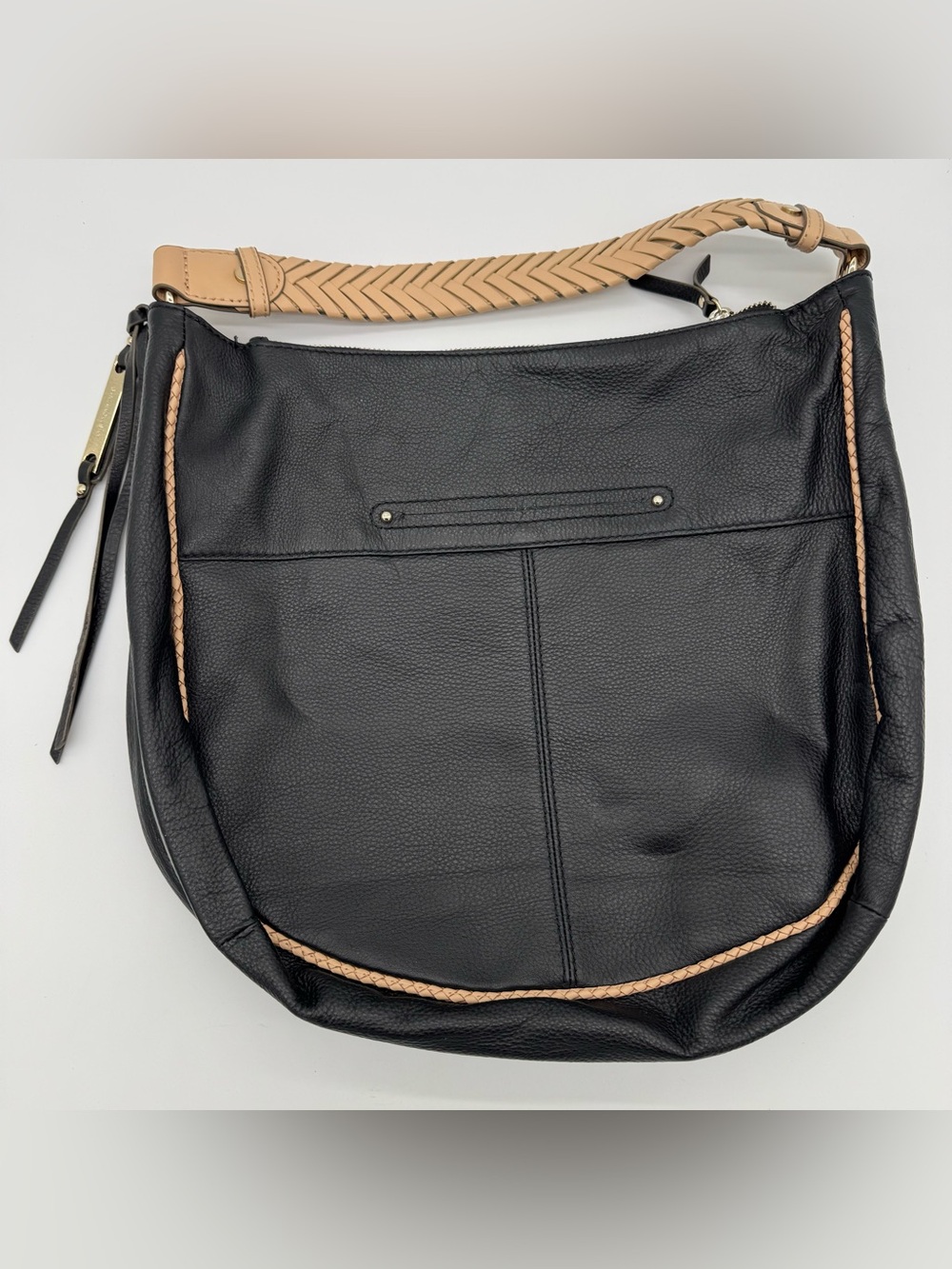 B. Makowsky Black Leather Bag Shoulder Purse Bucket Pouch Hobo Gold Hardware